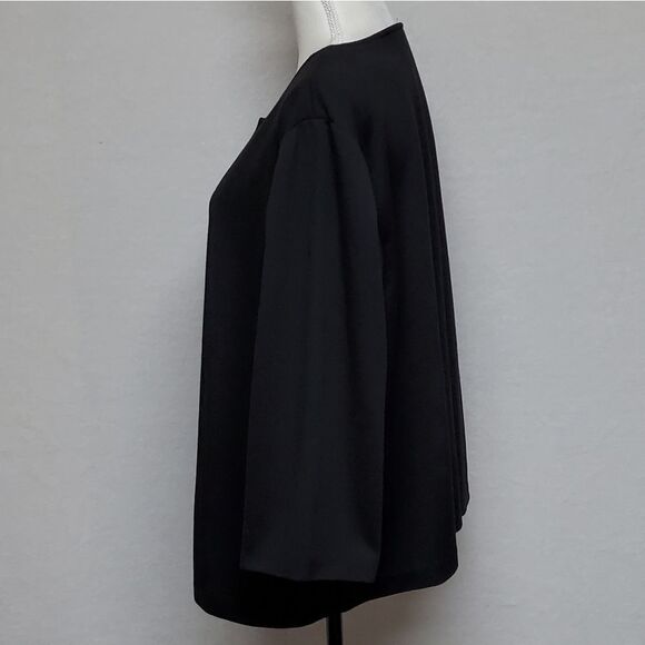 VINTAGE Black Large Button Scoop Neck Flare Sleeve Lightweight Swing Coat - Picture 6 of 10